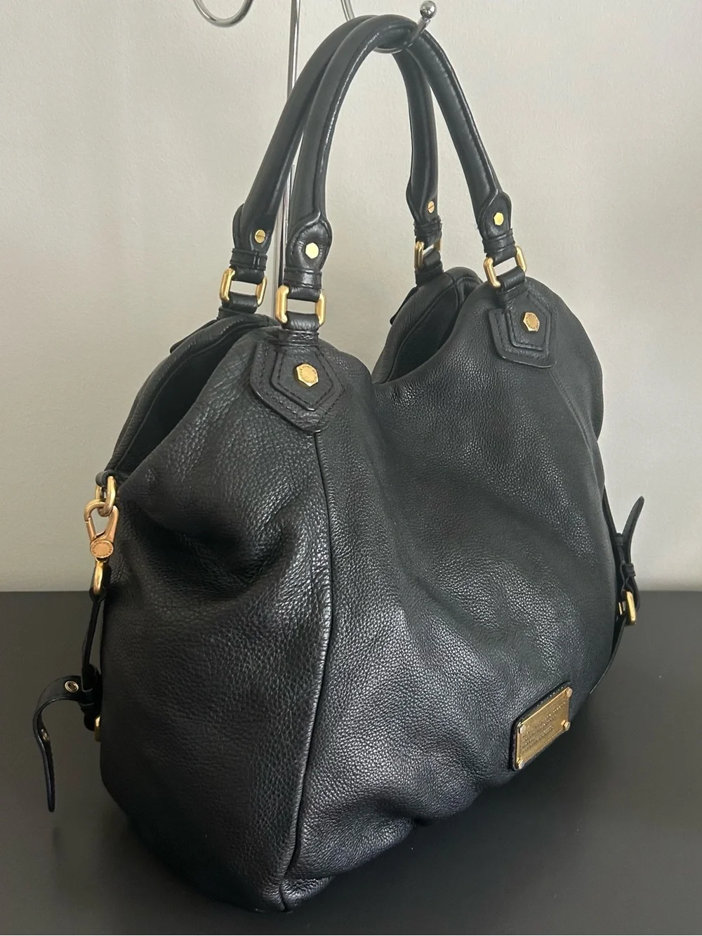 Marc Jacobs Black Pebbled Leather Large Hobo Shoulder Bag Crossbody